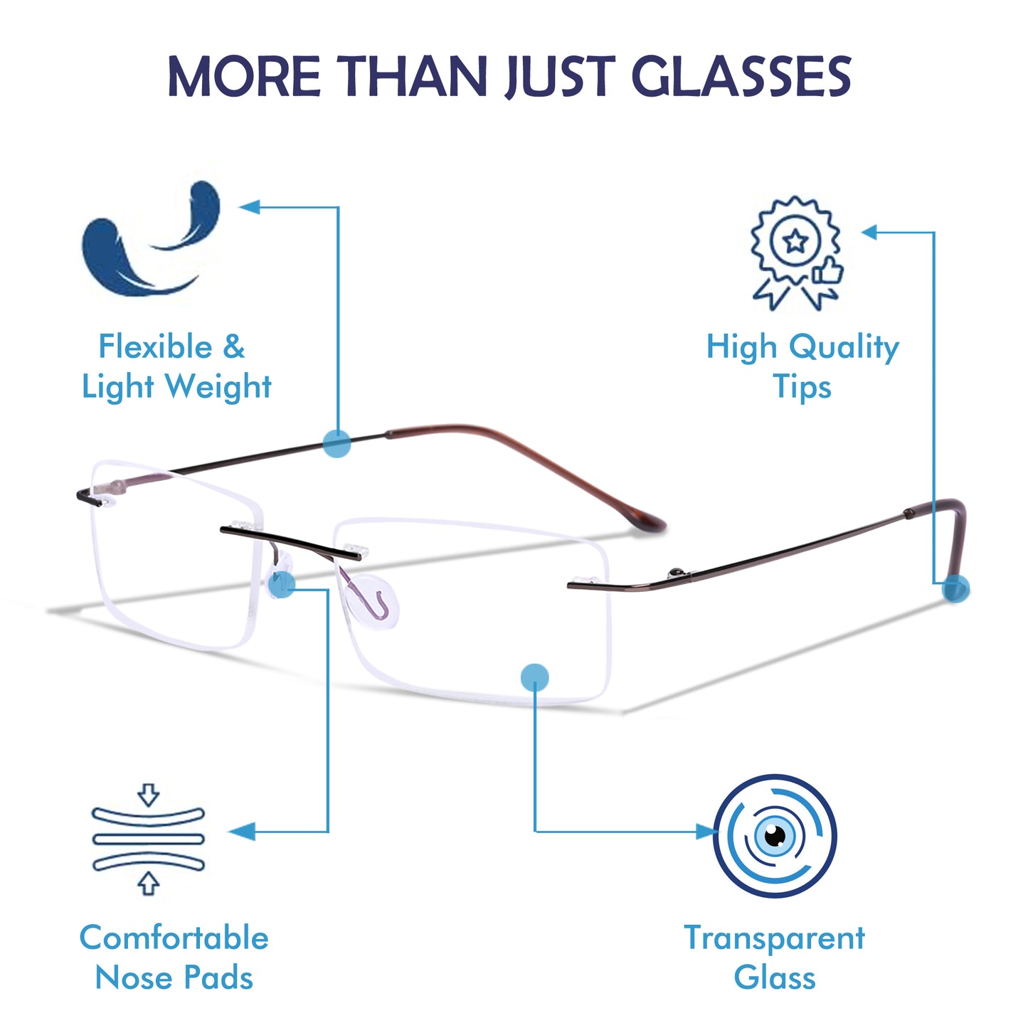 Redex Bluecut Reading Rimless Glass For Unisex