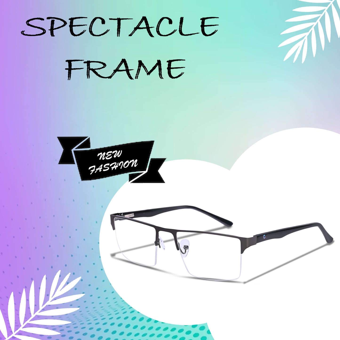 REDEX STYLISH RECTANGULAR UNISEX BLACK COLOR HALF RIM FRAME