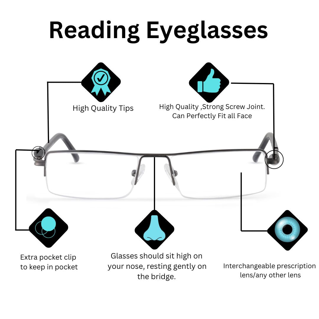 Redex Half Rim Rectangle Reading Glasses For men or women