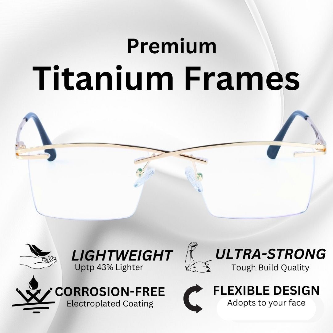 REDEX STYLISH RECTANGULAR UNISEX GOLDEN COLOR HALF RIM FRAME