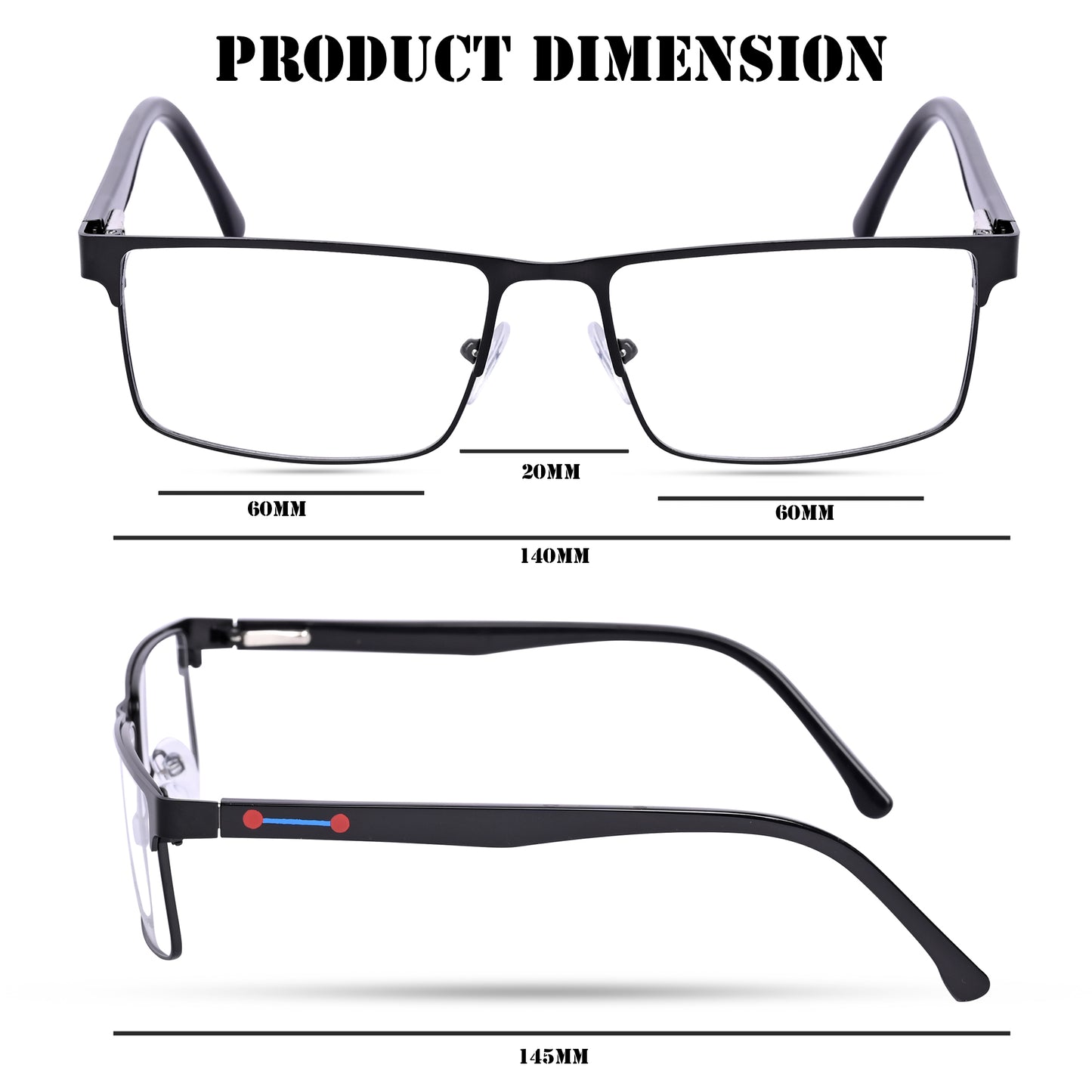 REDEX RECTUNGLAR UNISEX BLACK COLOR FULL FRAME