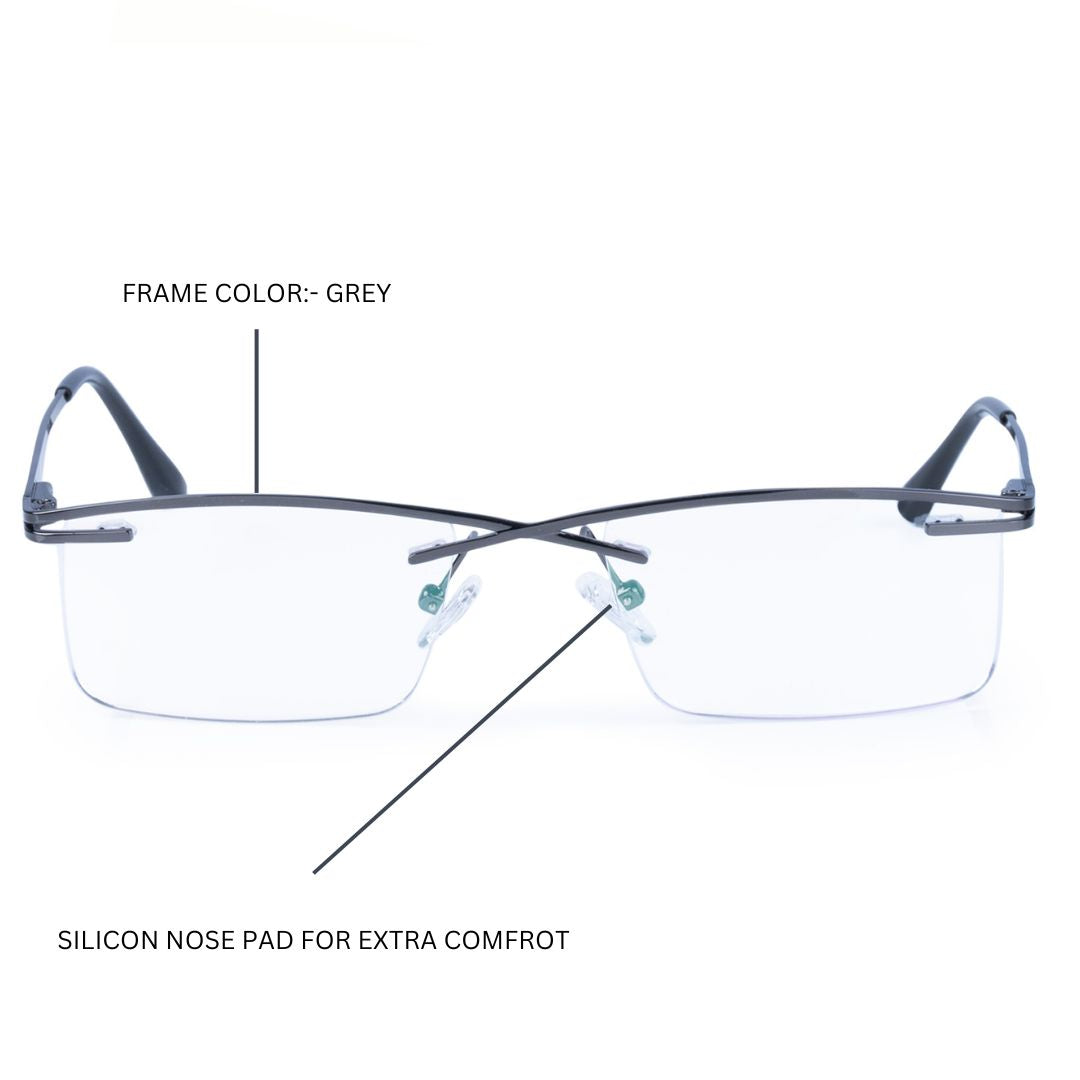 REDEX STYLISH RECTANGULAR  UNISEX GRAY COLOR HALF RIM FRAME