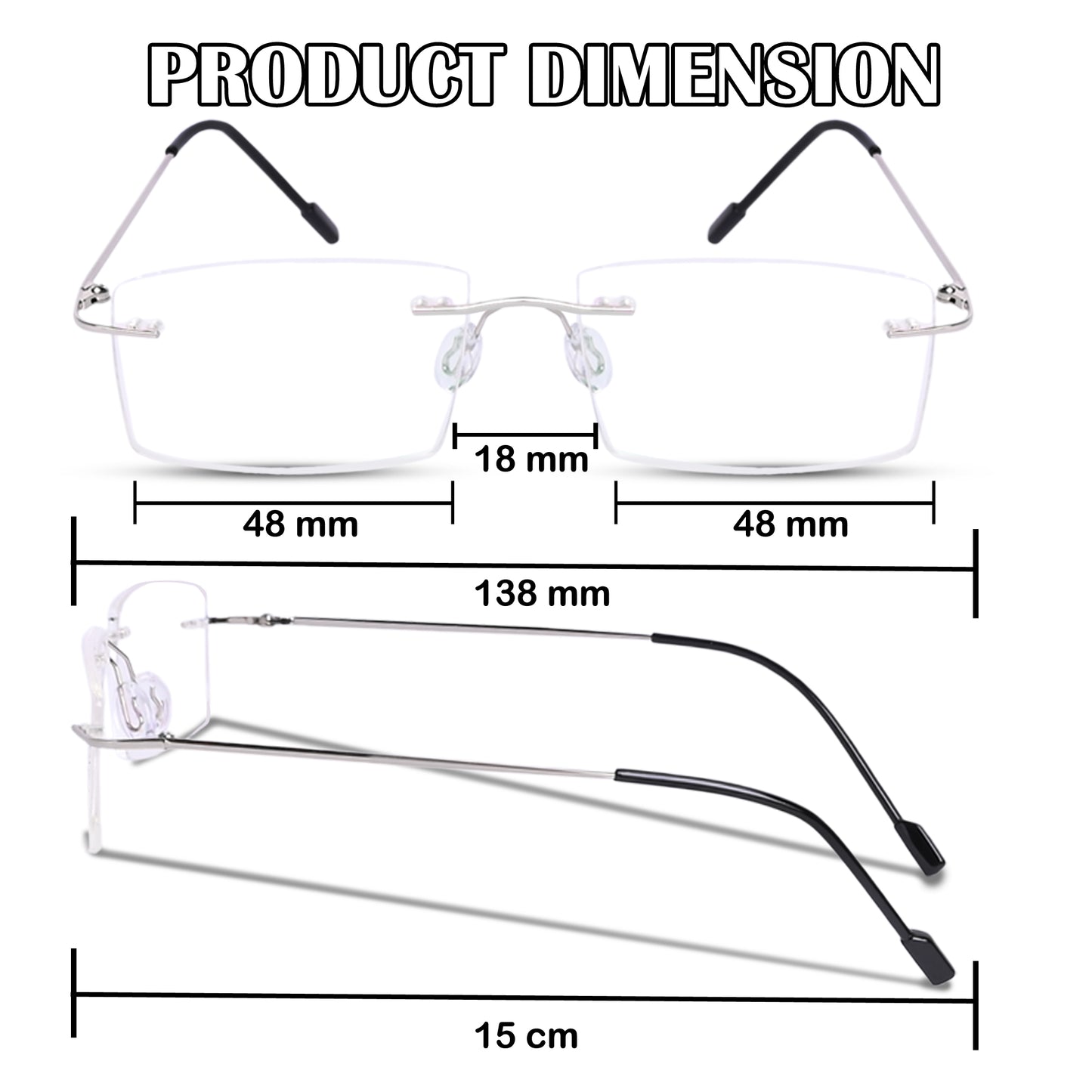 REDEX RECTUNGLAR UNISEX SILVER COLOR RIMLESS FRAME