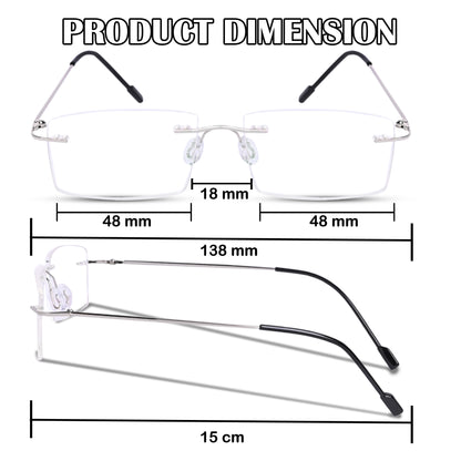 REDEX RECTUNGLAR UNISEX SILVER COLOR RIMLESS FRAME