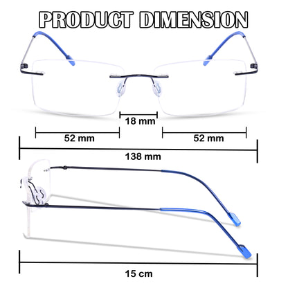 Redex Zero Power Blue-Cut Computer Glass Anti glare Block Harmful Rays Rimless Rectangle Eye wear Spectacle Eye Fram