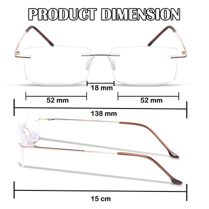 Redex Zero Power Blue-Cut Computer Glass Anti glare Block Harmful Rays Rimless Rectangle Eye wear Spectacle Eye Frame