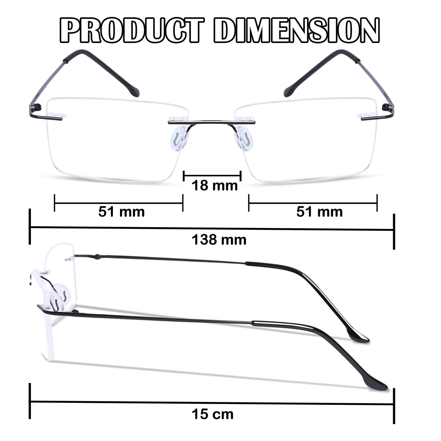 REDEX RECTUNGLAR UNISEX GREYCOLOR RIMLESS FRAME