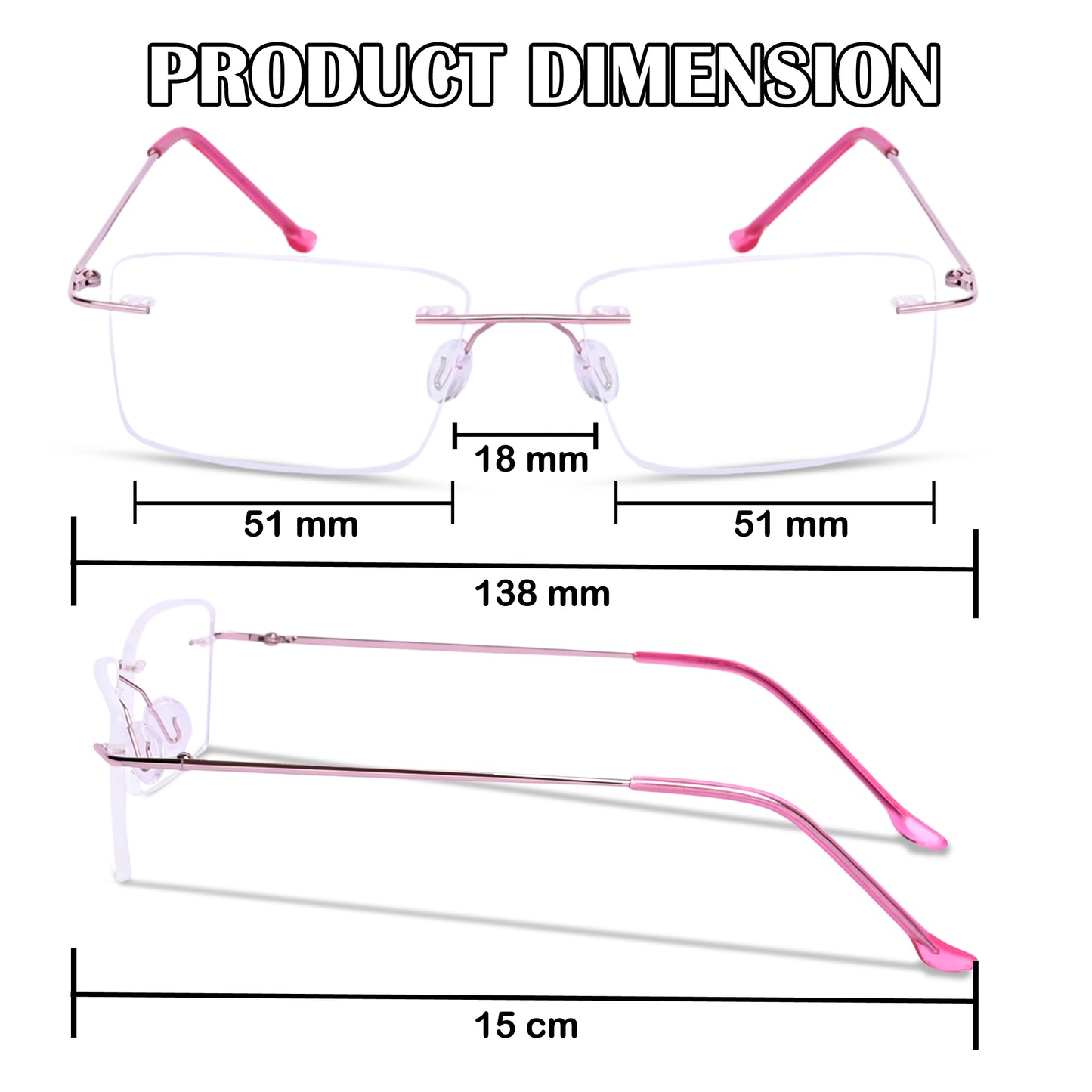 REDEX RECTUNGLAR UNISEX PINK COLOR RIMLESS FRAME