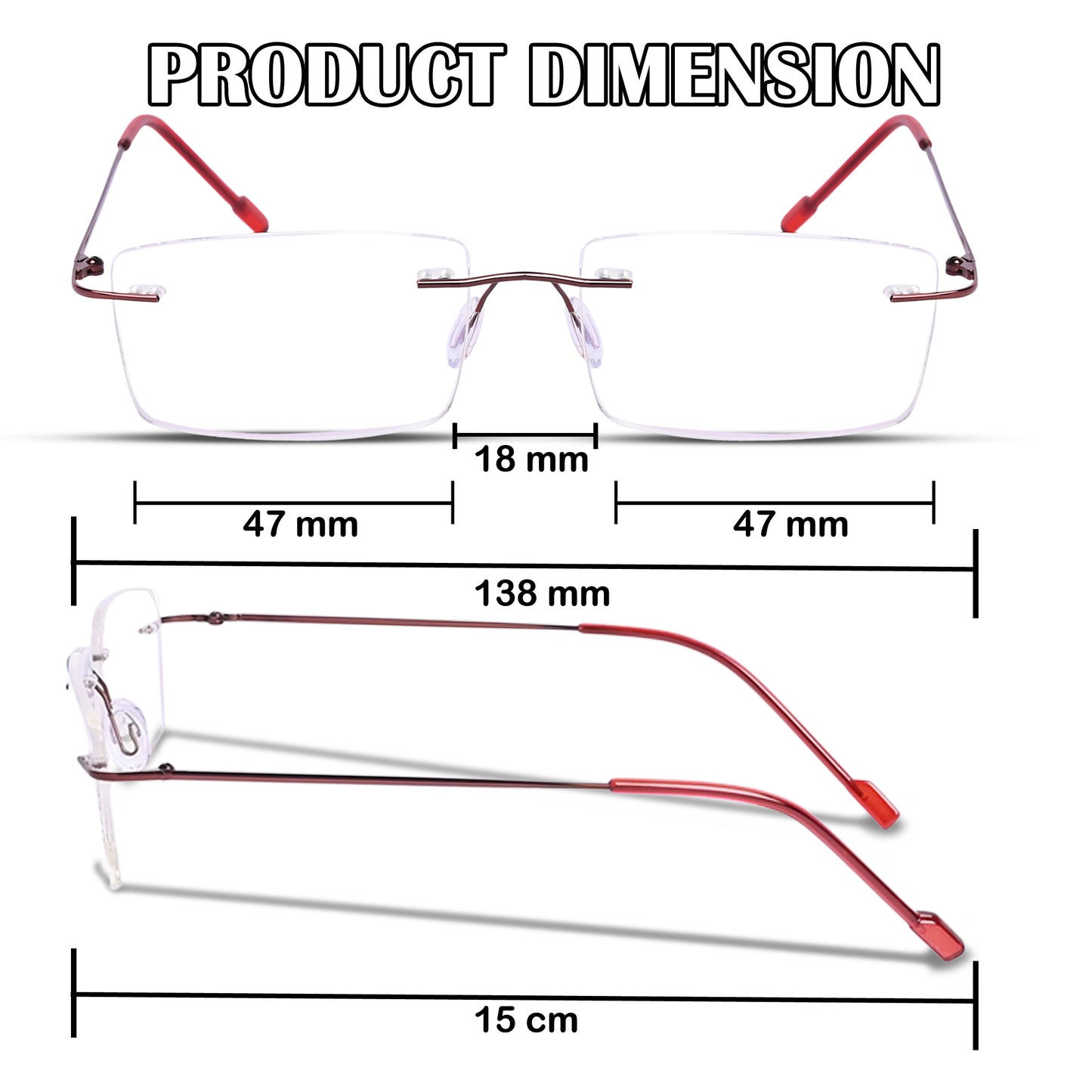 REDEX RECTUNGLAR UNISEX RED COLOR RIMLESS FRAME