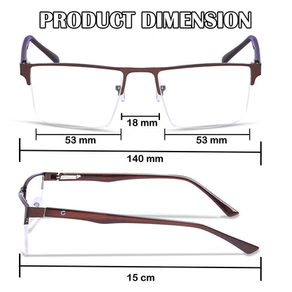 REDEX STYLISH RECTANGULAR  UNISEX BROWN COLOR HALF RIM FRAME