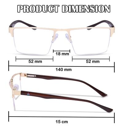 REDEX STYLISH RECTANGULAR  UNISEX GOLDEN COLOR HALF RIM FRAME