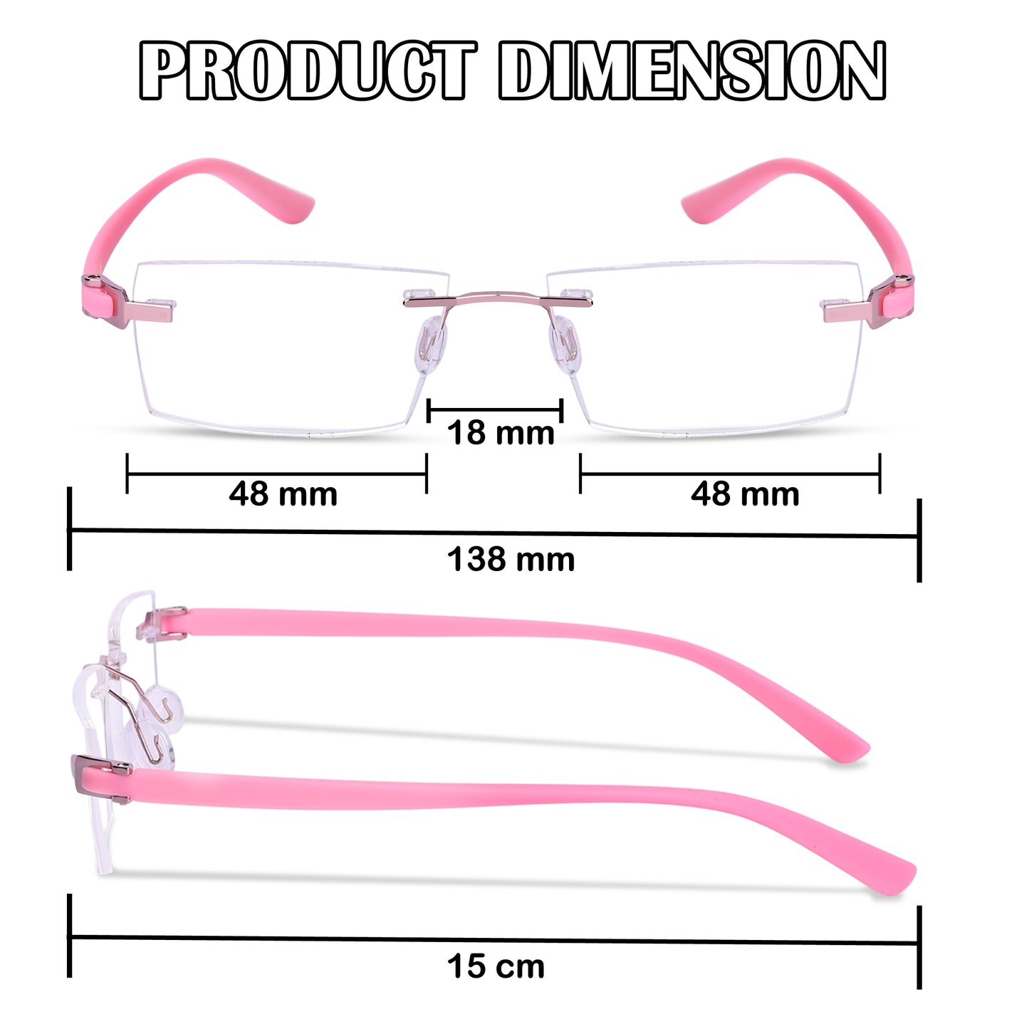 REDEX RECTUNGLAR UNISEX PINK COLOR RIMLESS FRAME