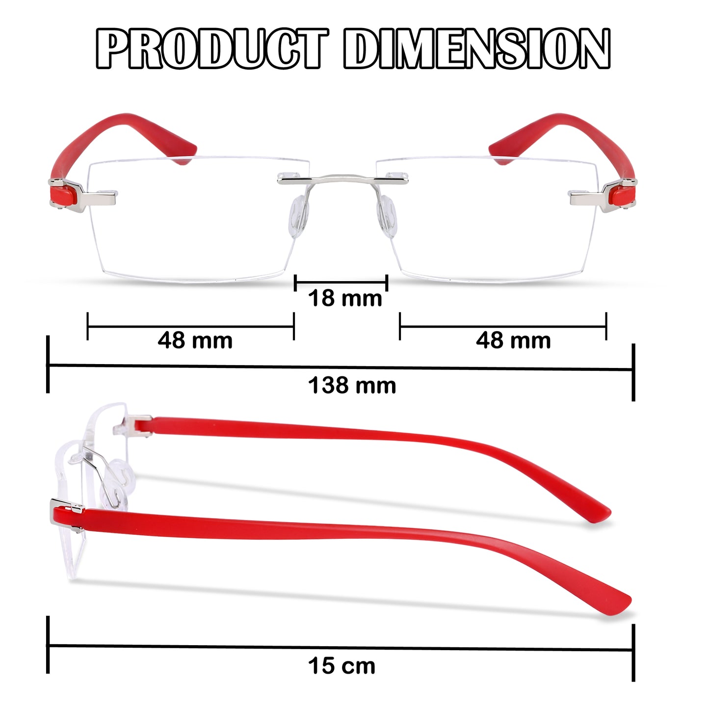 REDEX RECTUNGLAR UNISEX RED COLOR RIMLESS FRAME