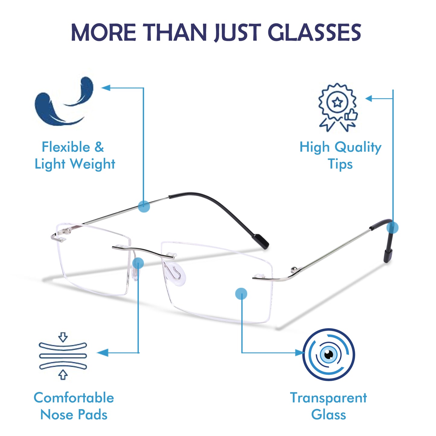 REDEX RECTUNGLAR UNISEX SILVER COLOR RIMLESS FRAME