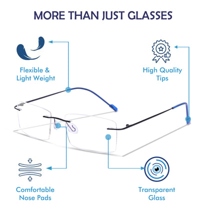 REDEX RECTUNGLAR UNISEX BLUE COLOR RIMLESS FRAME