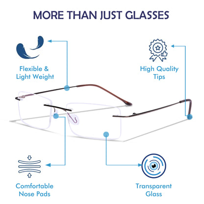 REDEX RECTUNGLAR UNISEX BROWN COLOR RIMLESS FRAME