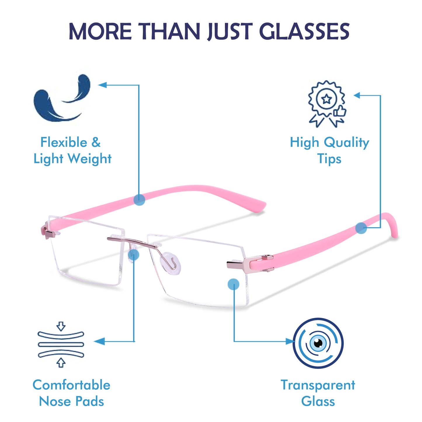 REDEX RECTUNGLAR UNISEX PINK COLOR RIMLESS FRAME