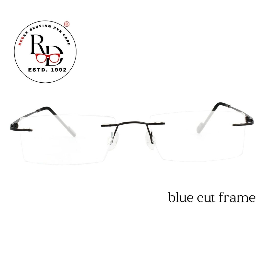 Redex Zero Power Blue-Cut Computer Glass Anti glare Block Harmful Rays Rimless Rectangle Eye wear Spectacle Eye Fram