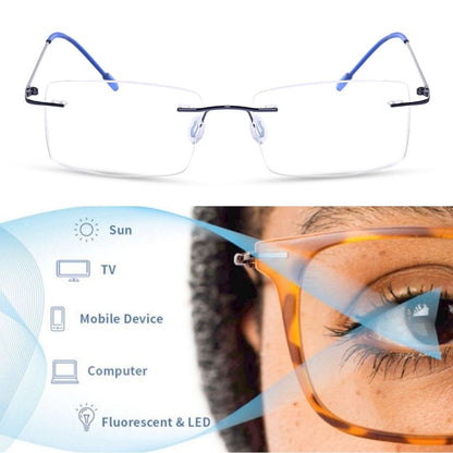 Redex Zero Power Blue-Cut Computer Glass Anti glare Block Harmful Rays Rimless Rectangle Eye wear Spectacle Eye Fram