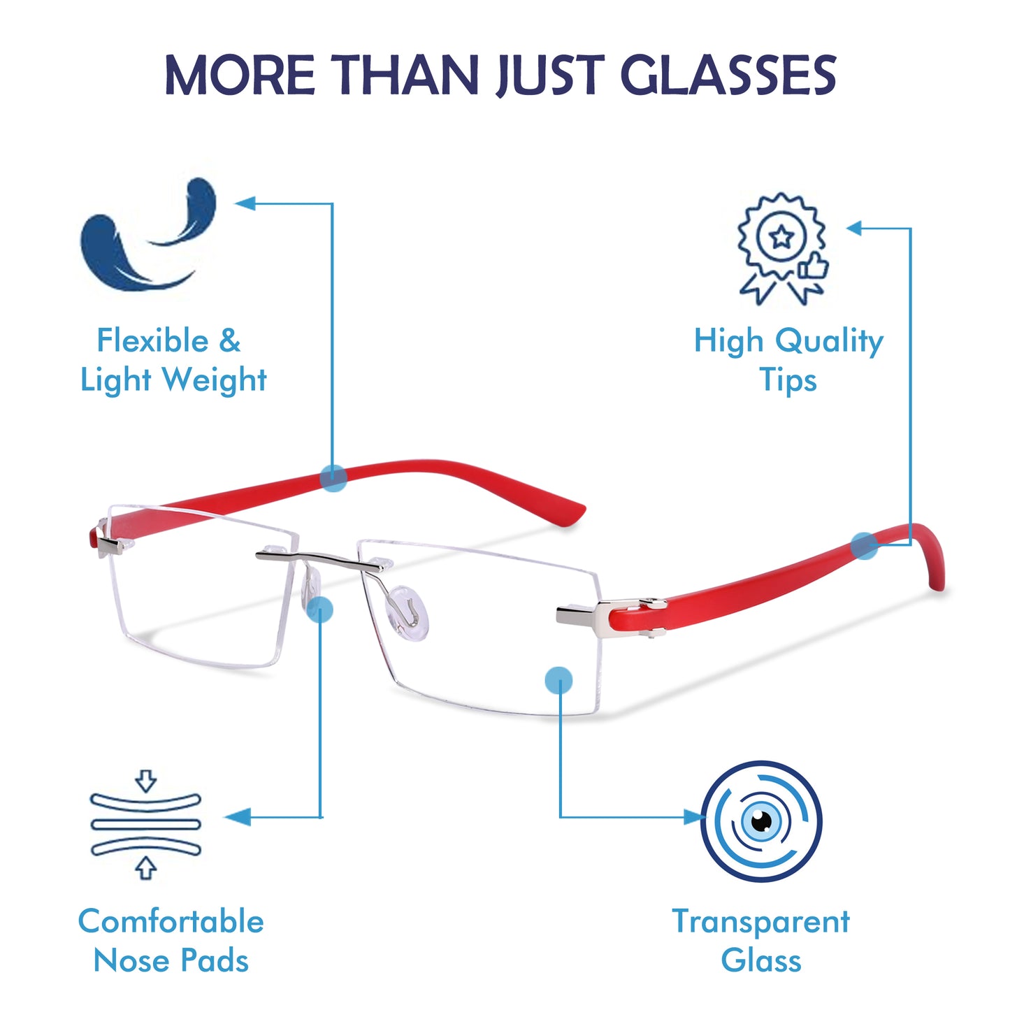 REDEX RECTUNGLAR UNISEX RED COLOR RIMLESS FRAME