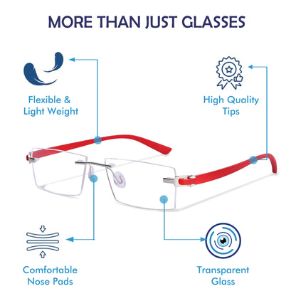 REDEX RECTUNGLAR UNISEX RED COLOR RIMLESS FRAME