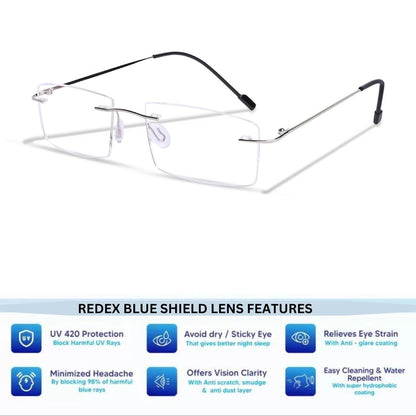 REDEX RECTUNGLAR UNISEX SILVER COLOR RIMLESS FRAME