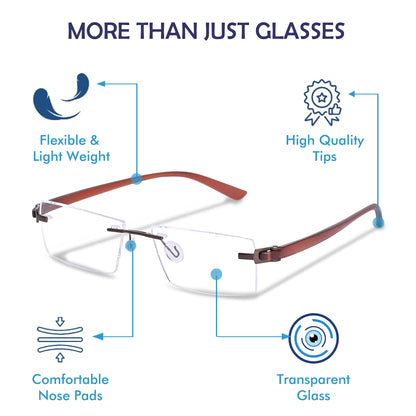 REDEX RECTUNGLAR UNISEX BROWN COLOR RIMLESS FRAME