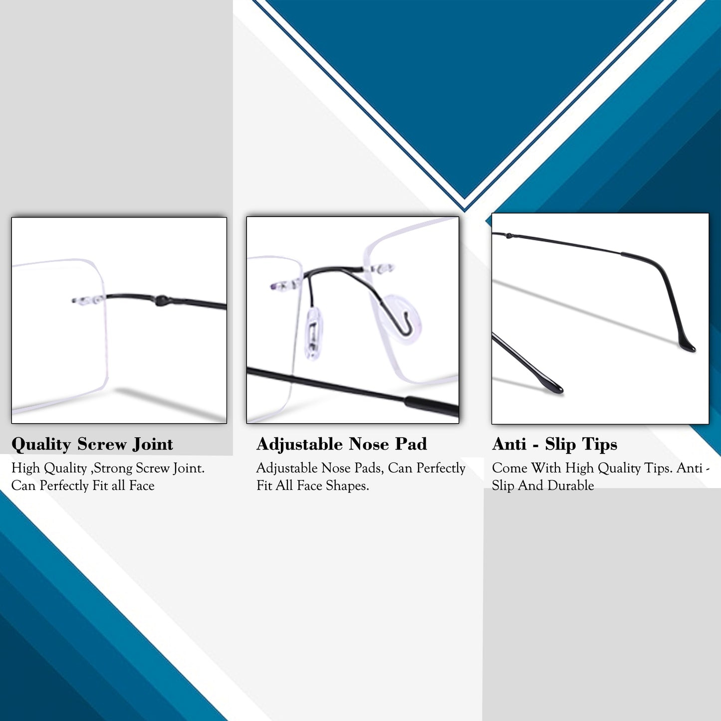 REDEX RECTUNGLAR UNISEX GREYCOLOR RIMLESS FRAME