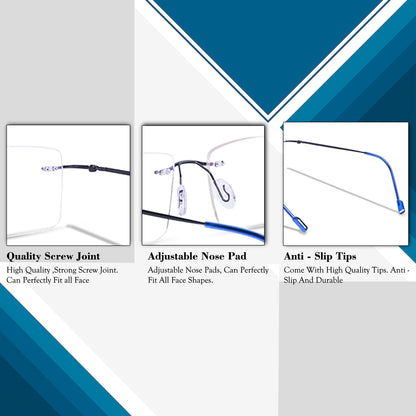 REDEX RECTUNGLAR UNISEX BLUE COLOR RIMLESS FRAME