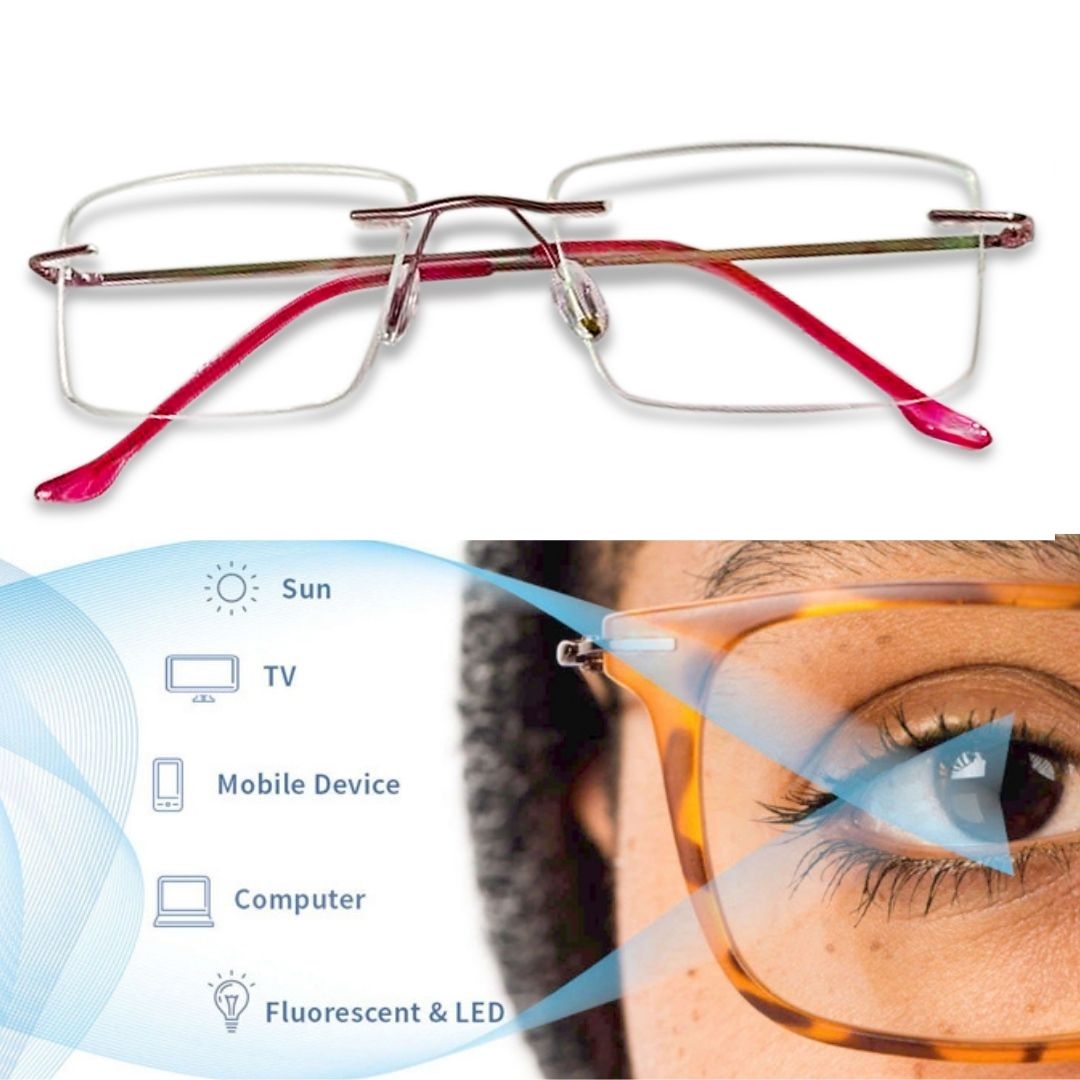 Redex Zero Power Blue-Cut Computer Glass Anti glare Block Harmful Rays Rimless Rectangle Eye wear Spectacle Eye Frame