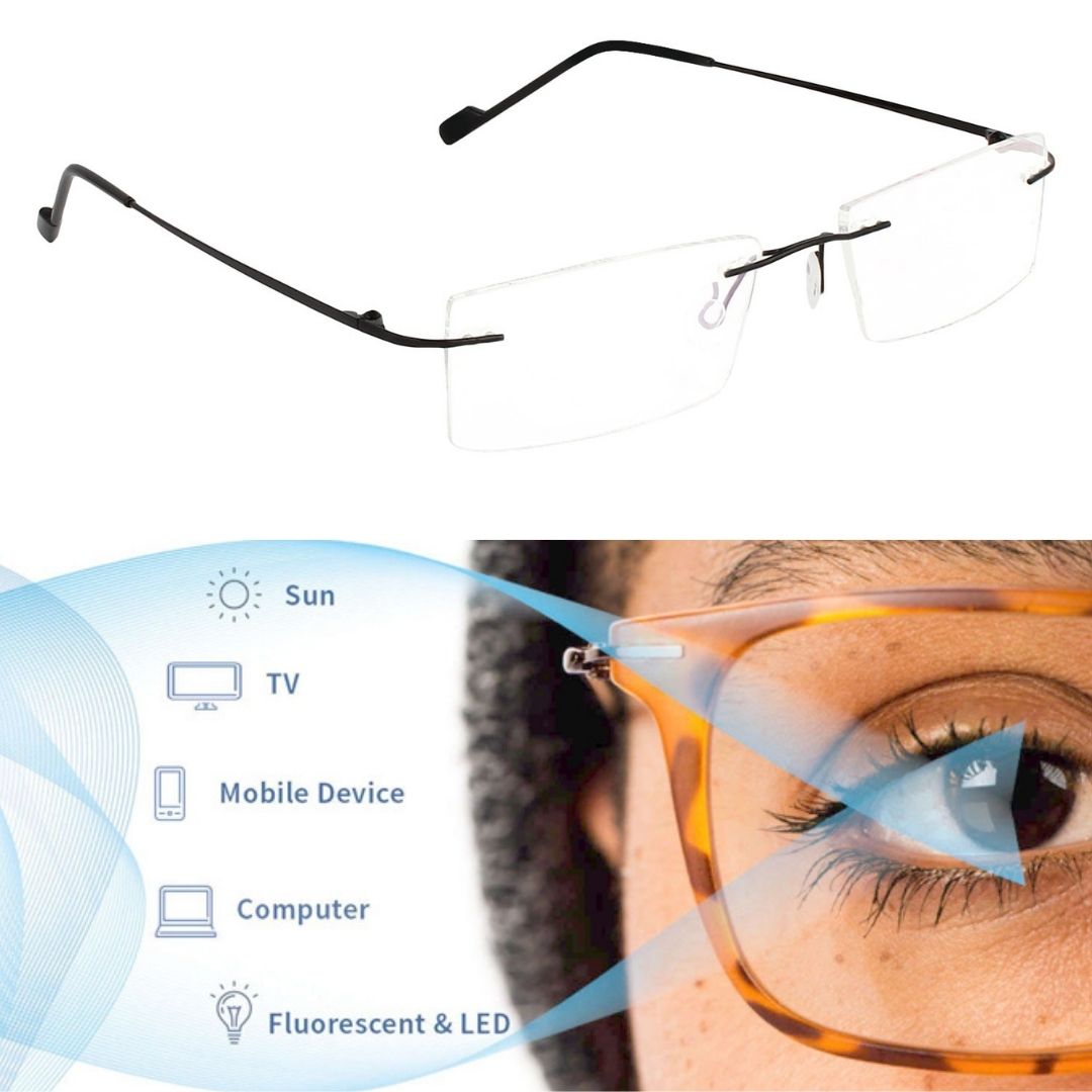 Redex Zero Power Blue-Cut Computer Glass Anti glare Block Harmful Rays Rimless Rectangle Eye wear Spectacle Eye Fram