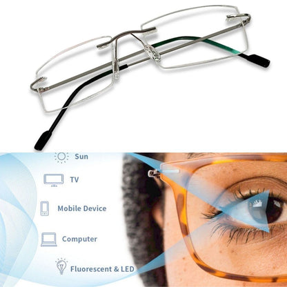 Redex Zero Power Blue-Cut Computer Glass Anti glare Block Harmful Rays Rimless Rectangle Eye wear Spectacle Eye Frame