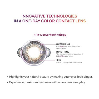 Freshlook One-Day Color - Daily Disposable Color Contact Lenses (-00.00, Hazel, Pack of 10) | From Alcon