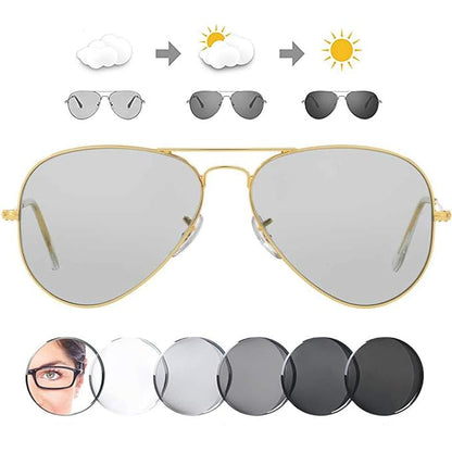 UV Protection Aviator Sunglasses  Photocromatic (Free Size)  (For Men & Women, Clear)