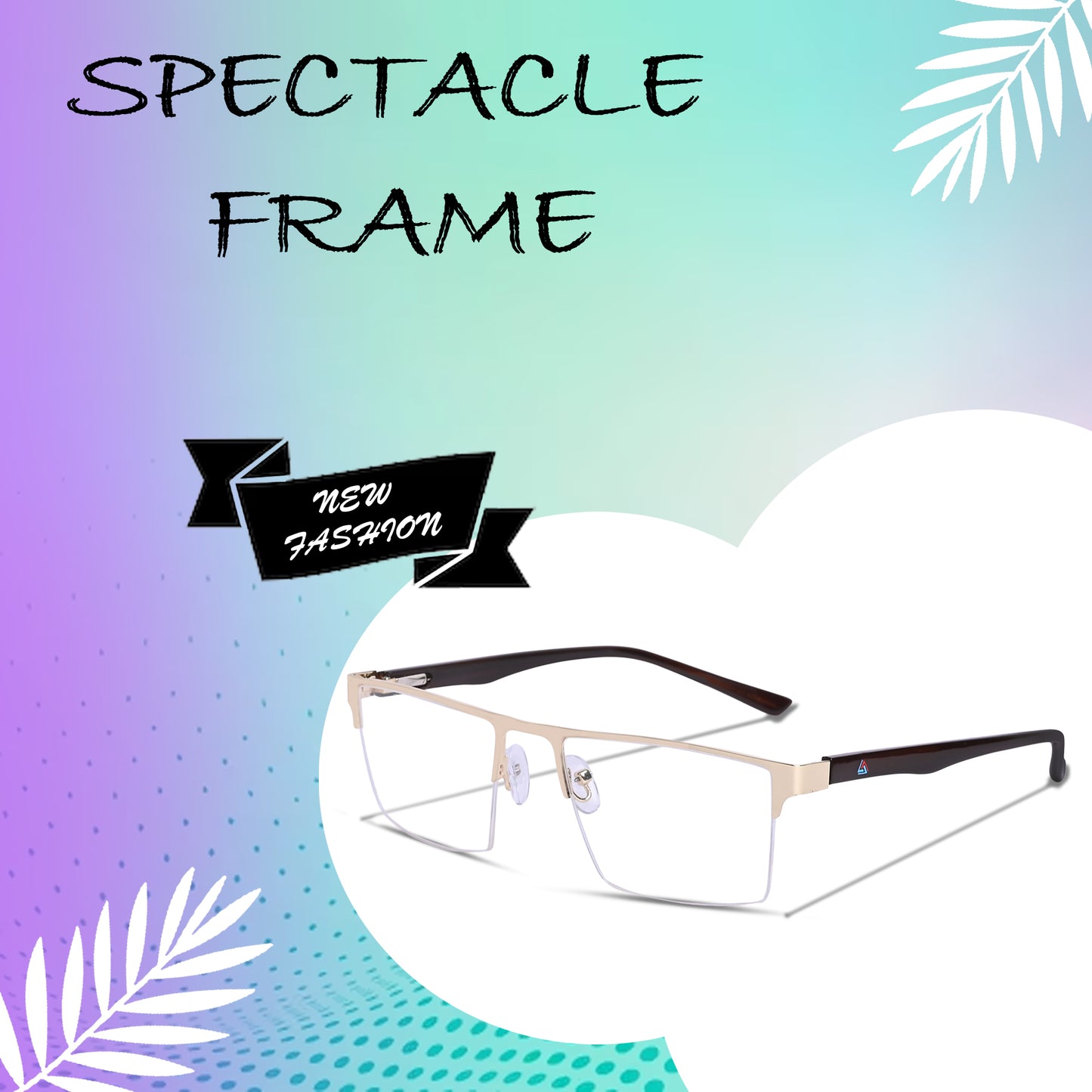 REDEX STYLISH RECTANGULAR  UNISEX GOLDEN COLOR HALF RIM FRAME