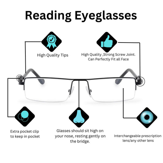 Redex Half Rim  Rectangle Reading Glasses For men or women