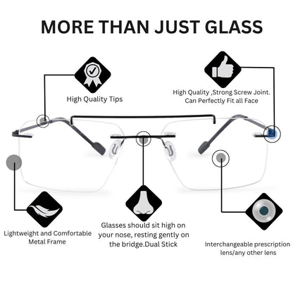 REDEX RECTUNGLAR DUAL UNISEX BLACK COLOR RIMLESS FRAME