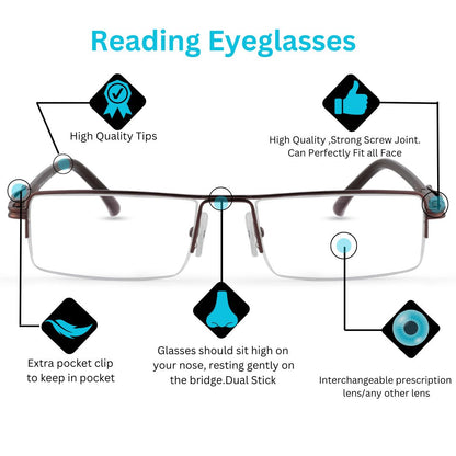Redex Half Rim  Rectangle Reading Glasses For men or women