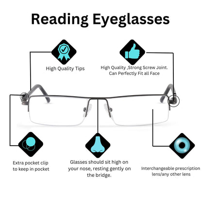 Redex Half Rim  Rectangle Reading Glasses For men or women