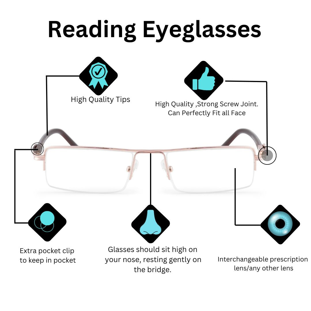 Redex Half Rim  Rectangle Reading Glasses For men or women