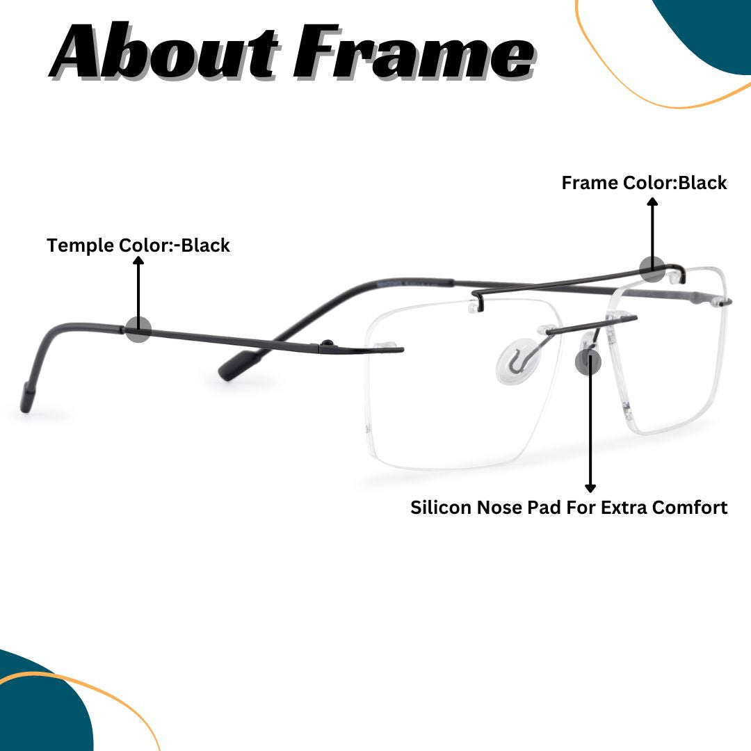 REDEX RECTUNGLAR DUAL UNISEX BLACK COLOR RIMLESS FRAME