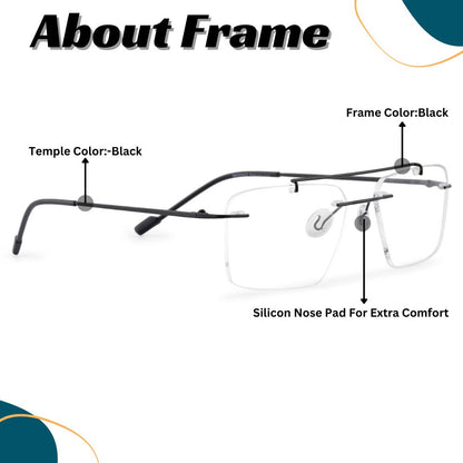 REDEX RECTUNGLAR DUAL UNISEX BLACK COLOR RIMLESS FRAME