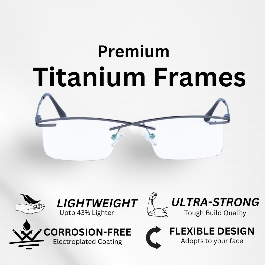 REDEX STYLISH RECTANGULAR  UNISEX GRAY COLOR HALF RIM FRAME