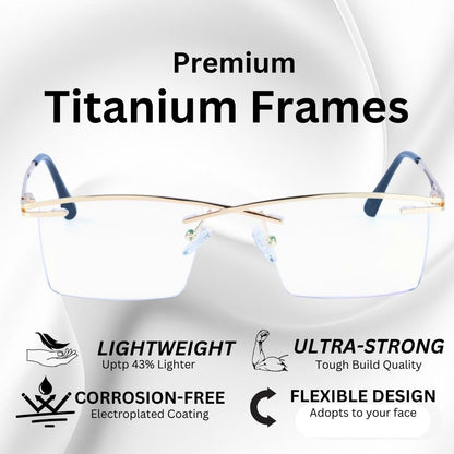REDEX STYLISH RECTANGULAR  UNISEX GOLDEN COLOR HALF RIM FRAME