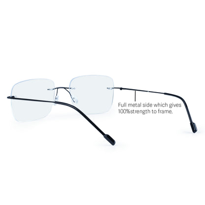 Rimless Big  Square Anti Glare & Blue Cut Computer Glass