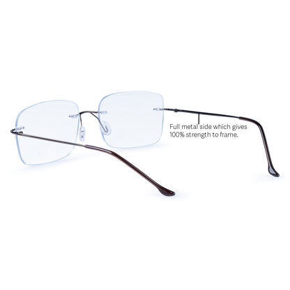 Rimless Big  Square Anti Glare & Blue Cut Computer Glass