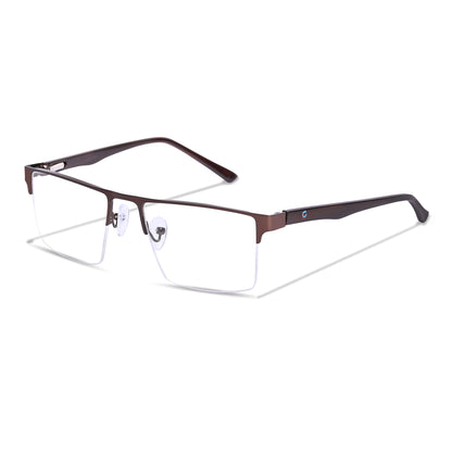 REDEX STYLISH RECTANGULAR  UNISEX BROWN COLOR HALF RIM FRAME