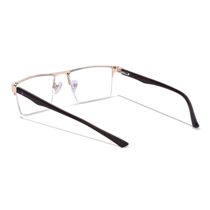 REDEX STYLISH RECTANGULAR  UNISEX GOLDEN COLOR HALF RIM FRAME