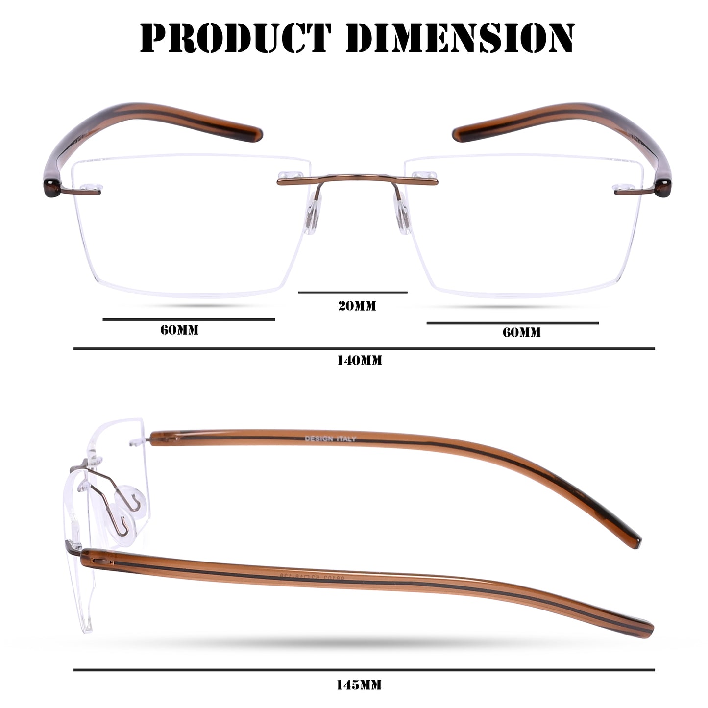 REDEX RECTUNGLAR UNISEX BROWN COLOR RIMLESS FRAME