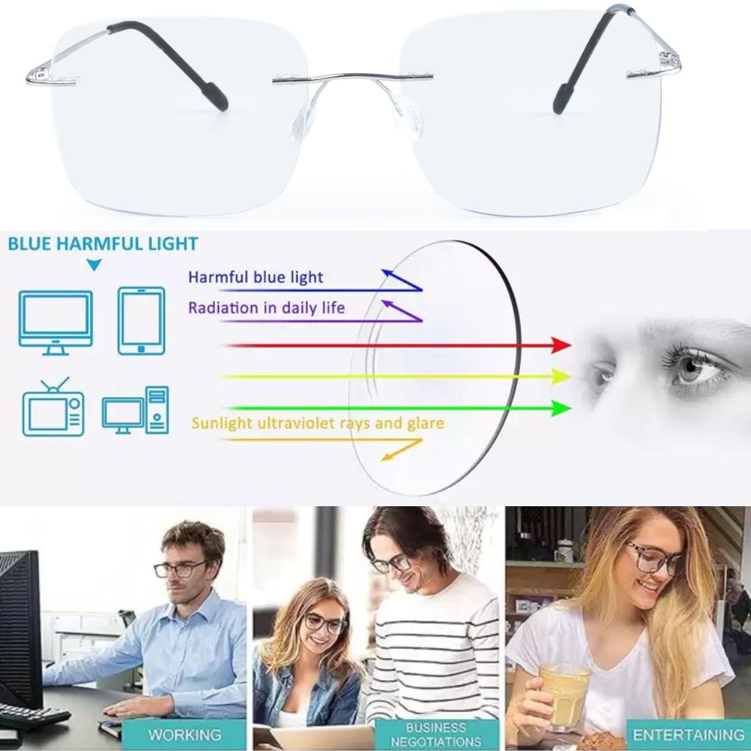Rimless Big  Square Anti Glare & Blue Cut Computer Glass